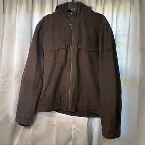 Men's Mountian Hardwear Brown Button Front Flap Pocket Hooded Field Coat